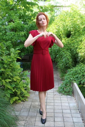 [10017152] Crepe dress Luna sleeve ruffle pleated bell skirt