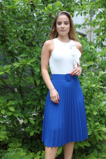 Plissé crepe rok Lisa met stofovertrokken tailleriem