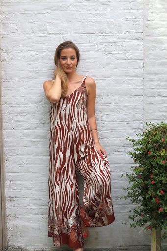 Jumpsuit Jalena nm100 vlammenprint fijne bretel zoom bladchabloon