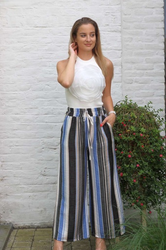 [10017201001] Flared pants Kofi vertical stripe nm90
