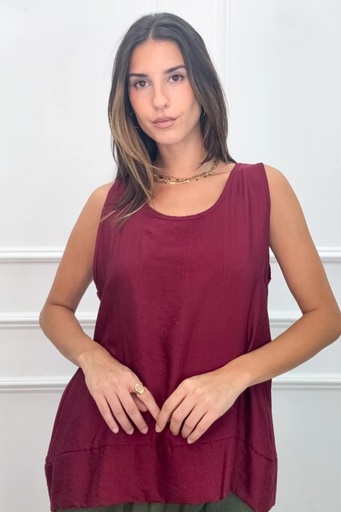 [10017199] Mouwloze blouse Lev nm85 wilde zijde structuur open hals A-lijn