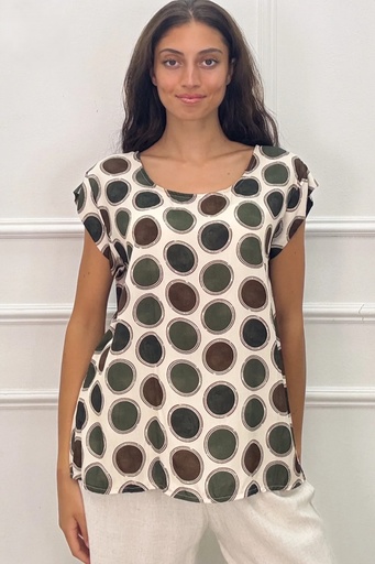 [10017194] Blouse Lois nm100 open hals bollenprint rugsplit vergulde knop