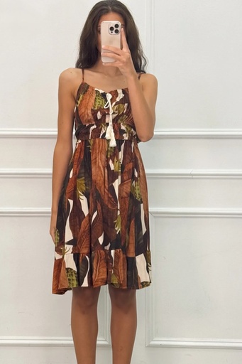 [10017193] Dress Lot nm100 leaf print spaghetti straps