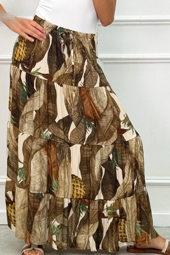 Bell skirt Lou nm100 leaf print 4-stage 