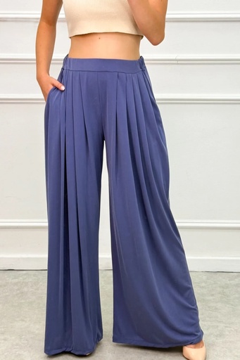 [10017186] Flare pants Lise nm60 10 jump pleats insert pockets viscose jersey