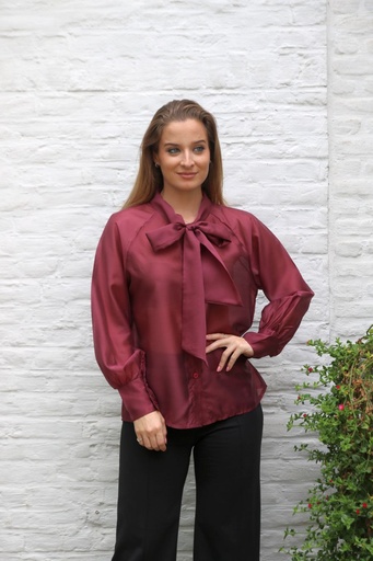 [10017249] Blouse Len nm85 jabot collar puffed cuff