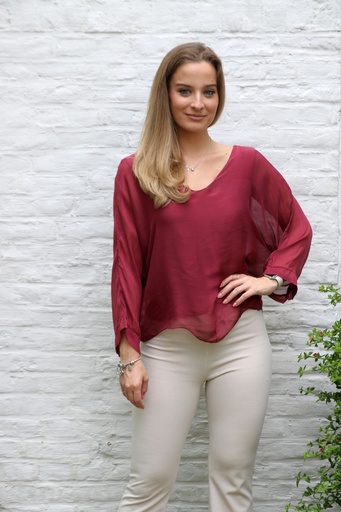 [10017241] Silk blouse Liza nm100 V&V neck bat sleeve