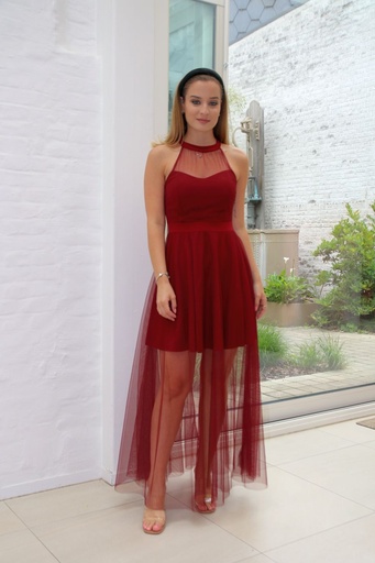 [10017237] Long crepe dress Lewis band around neckline