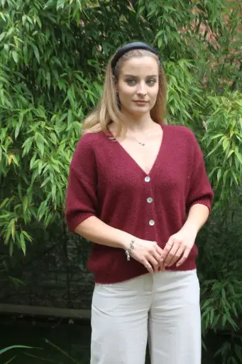 [10017285] Alpaga cardigan Laurie nm25 V-neck 5 nacre buttons