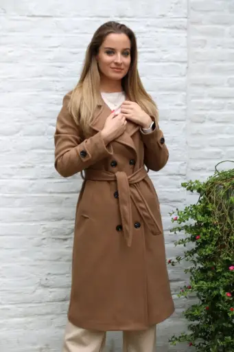 [10017291] Manteau long Loet double rangée de boutons col pointu