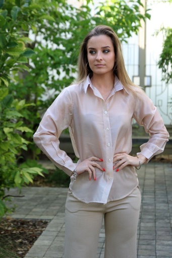 [10017348] Blouse Leona tencel kraag nacré doorgeknoopt