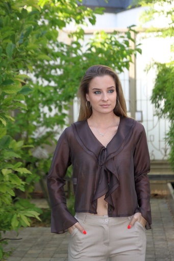 [10017350] Loren nm85 tencel V-hals dubbele volant