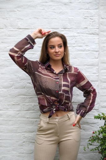 [10017378] Blouse Loulou nm85 bollen rechthoek en streep tencel