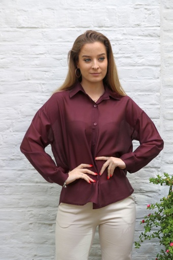 [10017394] Blouse  Lisan nm85 matte satijn kraag nacré doorgeknoopt 