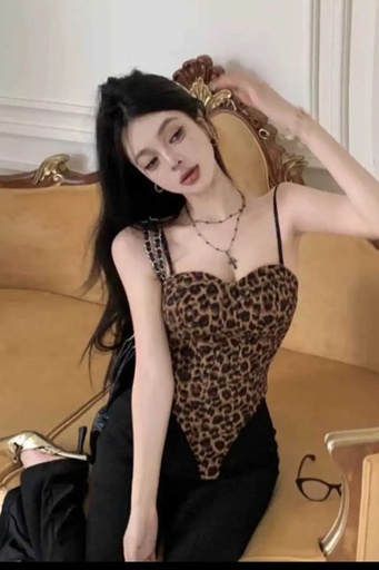 [10017401] Body Lucien jachtluipaard floqué verstelbare spaghettibandjes