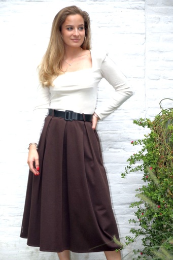 [10017416] Rok Liesbeth nm15 3 springplooien wol look eco leren riem 