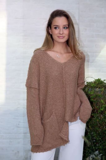 [10017426] Pul Lysanne nm28 V-hals dikker garen asymmetrische zoom mohair en wol