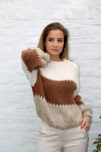 [10017438] Gestreepte pull Mesh met ronde hals nm18