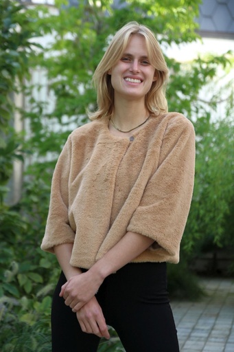 [10017454] Korte teddy jas Lance  open ronde hals half lange mouw