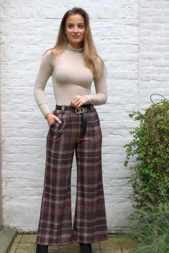 [10017497] Flare broek Livio grote schotse ruit elastische flanel jersey 