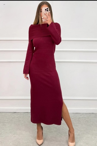 [200647] Lange tricot jurk Naomi nm50 brede schouderkraag zijsplit 