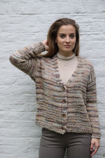[200664] Tricot cardigan Nisa nm 36 in boucléstof v-hals knopen