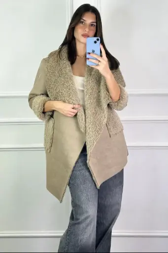 [200776] Suède jas Marnix met ecopels kraag en zakken