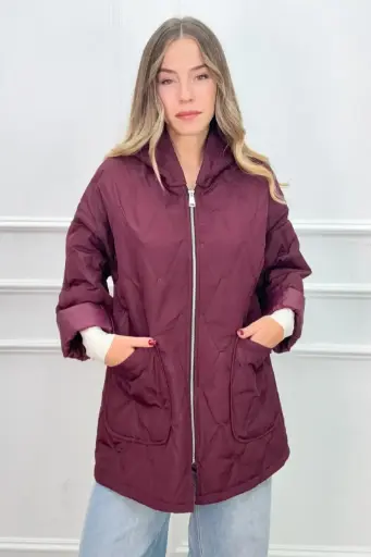 Matelassé jas Mikki met rits en capuchon