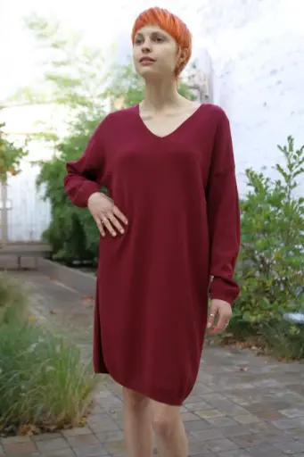 [200813] Jurk 7/8 Pim nm50 v-hals recht patroon zacht aanvoelend