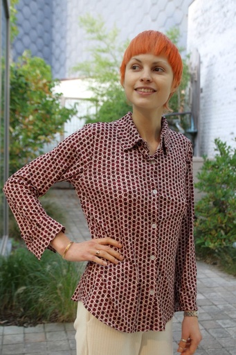 [200829] Blouse Lano nm20 bollenprint kraag nacré doorgeknoopt