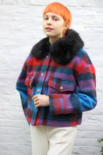 [200836] Nathaniel nm95 kort jasje eco pels kraag schotse ruit