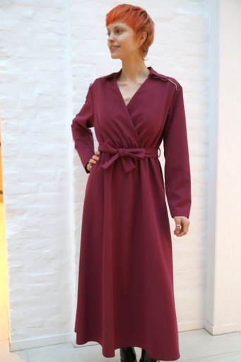 [200878] Jurk Nelly nm32 gabardine glitter v-hals taillebinder