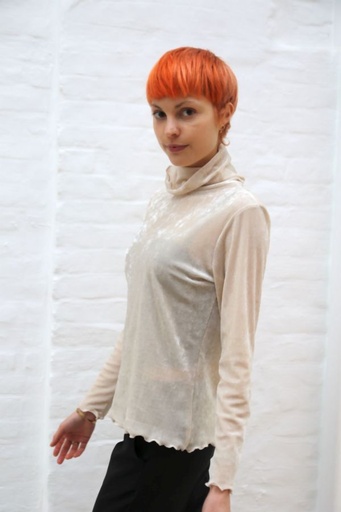 [200885] Blouse Nicolai opstaande kraag glamy velours op netstof 