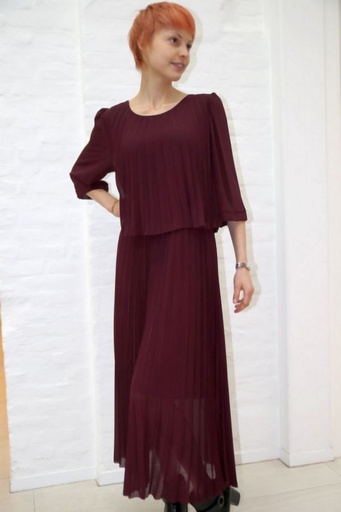 [200896] Lange jurk Narin plissé 3/4e mouw ronde hals