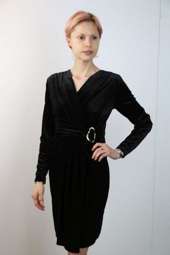 Jurk Lucio gekruiste V-hals brede taillbinder gebogen gesp