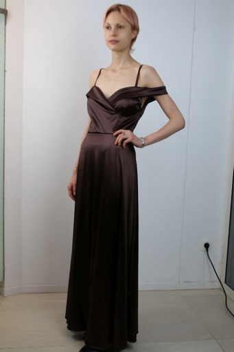 [200954] Lange jurk Lyem gekruiste V-hals brede schouderband 