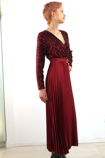 [200976] Jurk Laurina nm15 pailletten effen velours plissé klokrok satijn