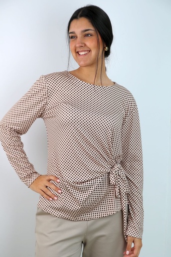 [201014] T-shirt Linnea bollenprint gedrapeerd linkerkant geknoopt