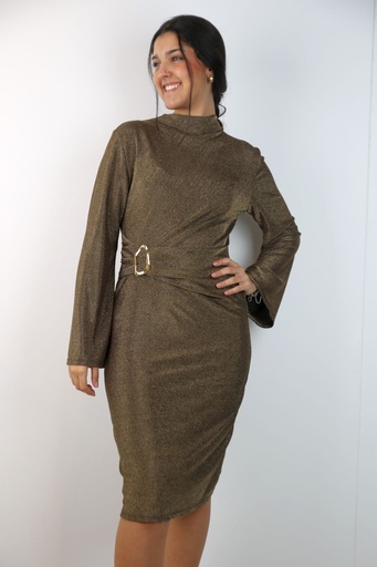 [201017] Cocktailjurk Lyke nm44 lurex opstaande kraag drapage rechtertaille 