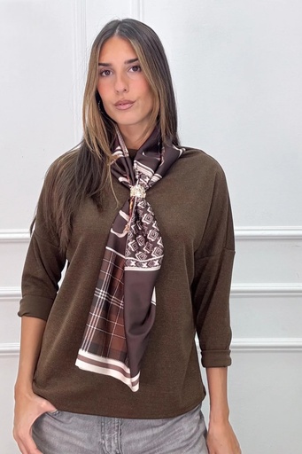 Sweater Lorna nm6 boothals satijnen sjaal piqué stof