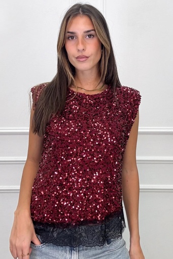 [201047] Mouwloze t-shirt Loujain nm50 pailletten open hals kanten zoom