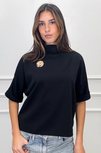 [201048] Sweater Loujain nm50 opstaande kraag vergulde broche 