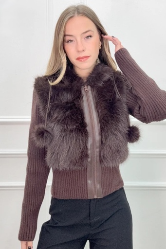 Cardigan Lucky nm100 capuchon en voorkant in eco pels 