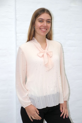 [201051] Luiz nm43 jabotkraag plissé torso glitter-crepe gepofte manchet