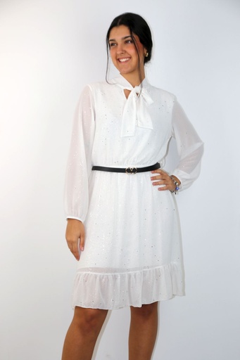 [201083] Nawal nm38 crêpe jurk jabot kraag volant 