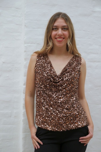 [201091] Top Nica nm43 pailletten op netstof drapage kraag 