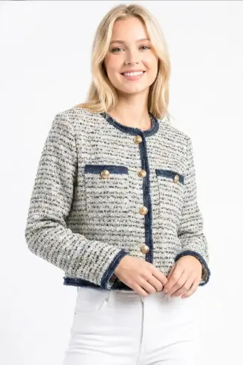 Geweven blazer Ruben ronde hals