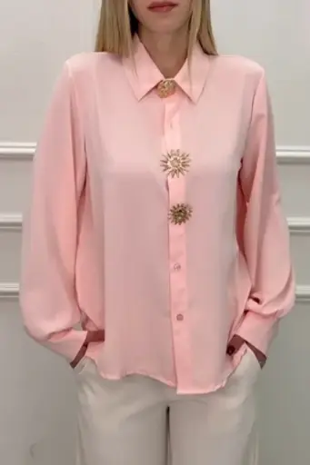 Blouse Roos met gouden broches