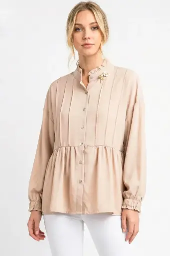 Tweetrapsblouse Rowan met gefronste kraag en mouw