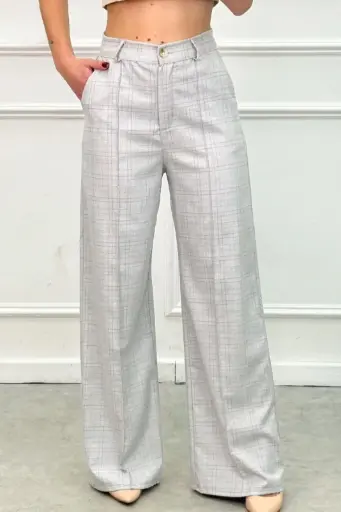 Fijn geruite pantalon Rosie met brede pijp nm34